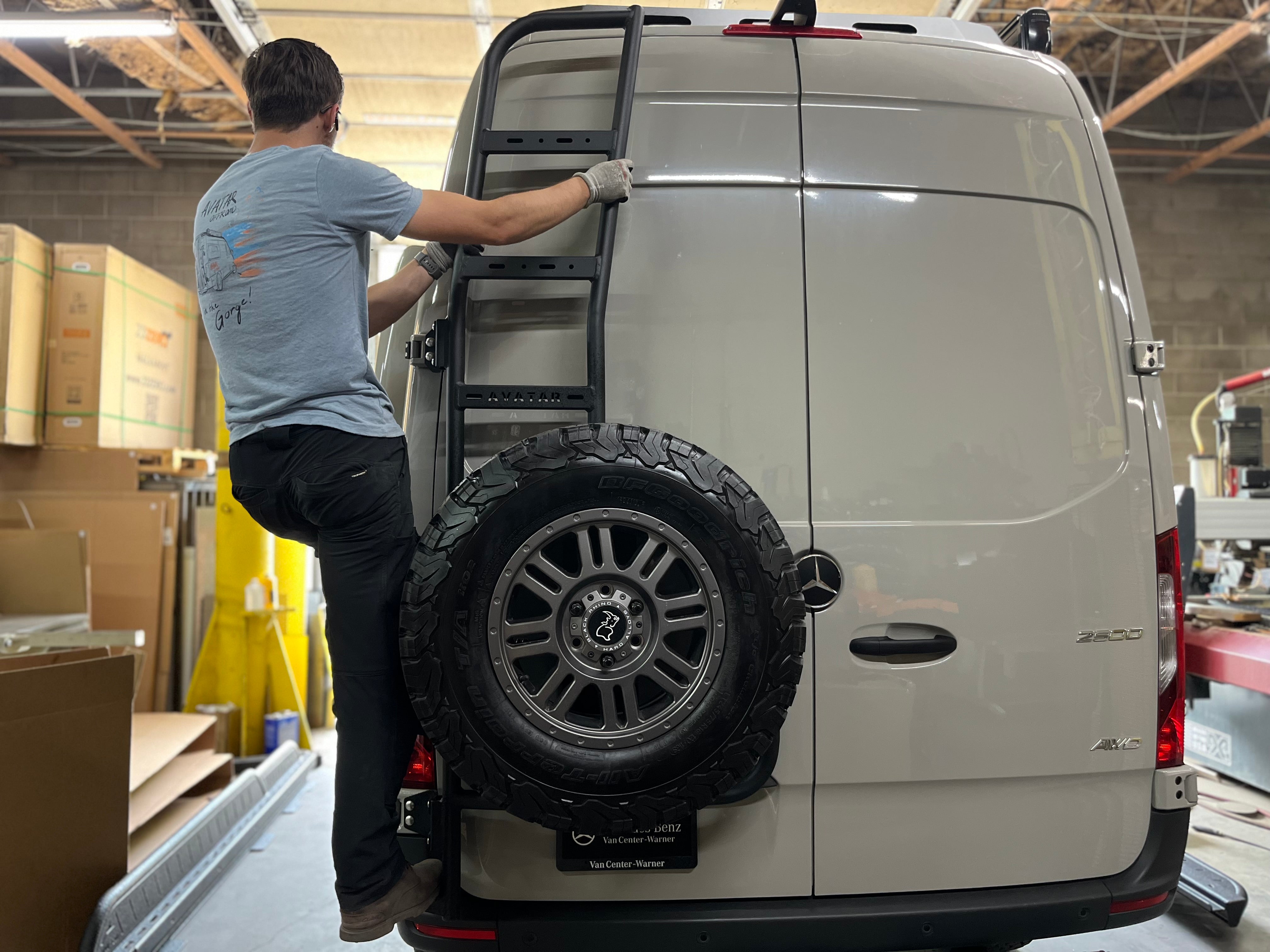 Avatar Offroad | Sprinter Van Rear Ladder Tire Carrier